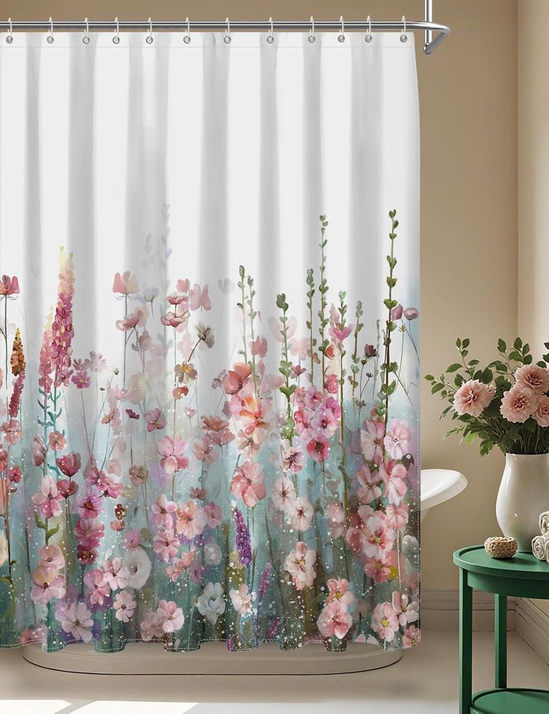 Waterafstotende douchegordijn met bloemenprint, polyester, Productafbeelding 