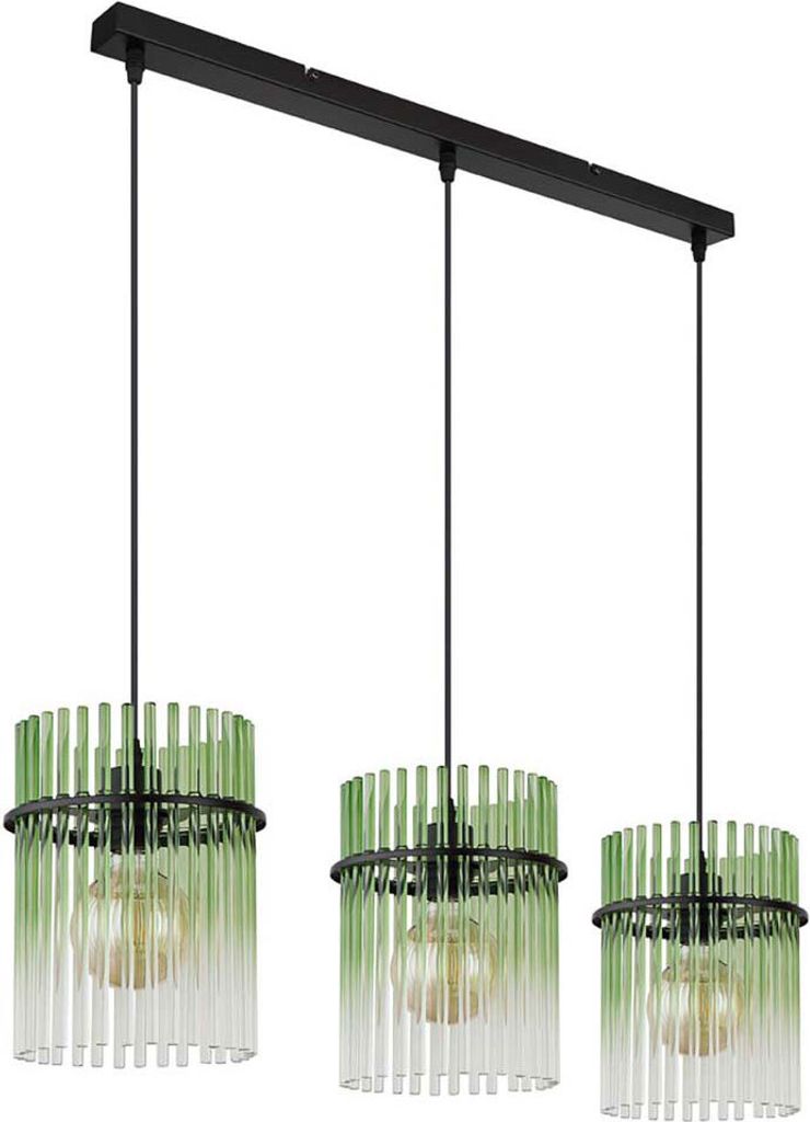 Pendelleuchte, Metall, Glas Grün, 3-Flammig