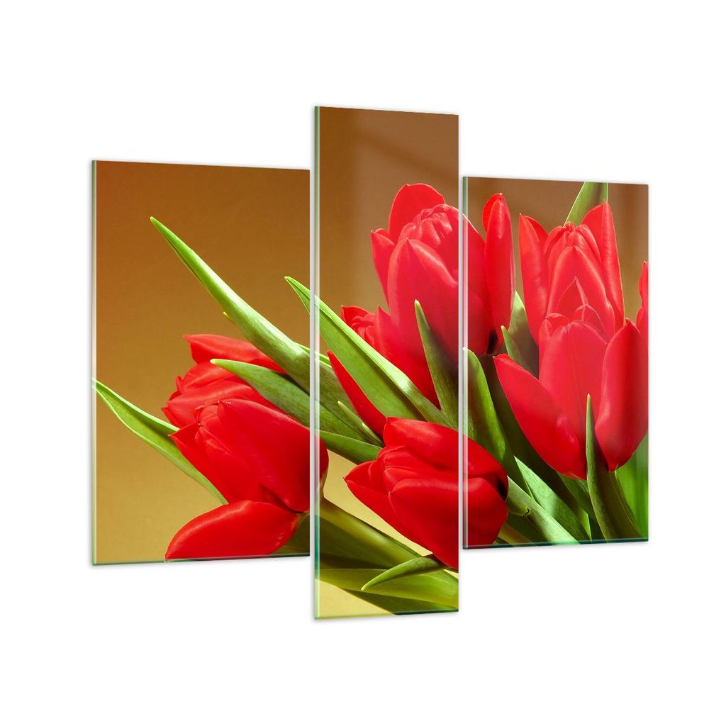 Bilder auf glas - Tulpen Blumen Feld Plantage - 95x80cm - Glasbilder - Wandbilder - Kunstdruck - zum Aufhängen bereit - Wanddekoration aus Glas - ...