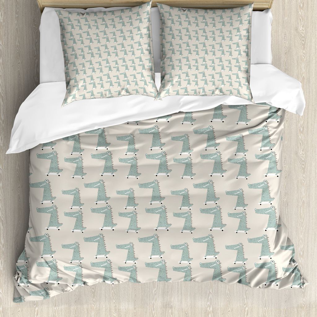 ABAKUHAUS Krokodil Bettbezug Set für Einzelbetten, Geometrisches Tier, Milbensicher Allergiker geeignet mit Kissenbezug, 200 cm x 200 cm - 80 x 80...