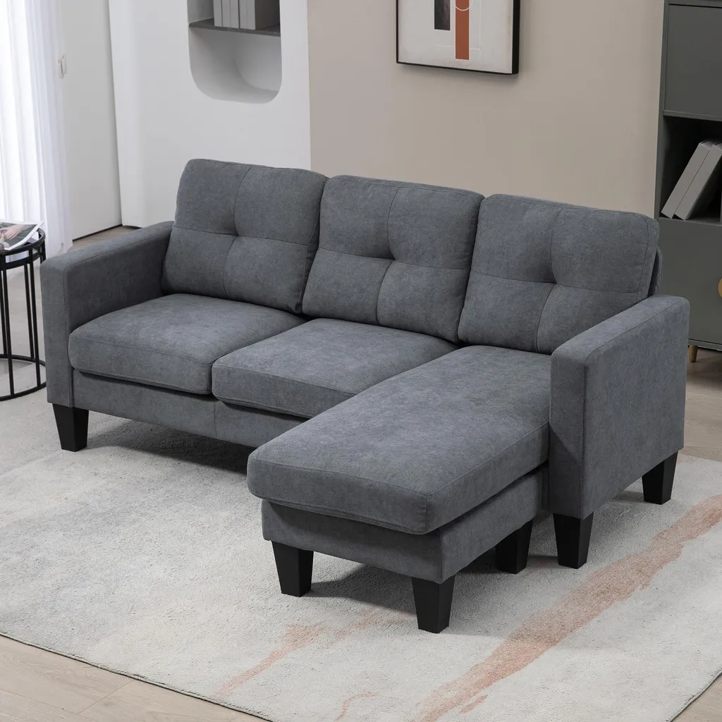 HOMCOM Canapé d'angle 3 places gris chiné avec méridienne réversible