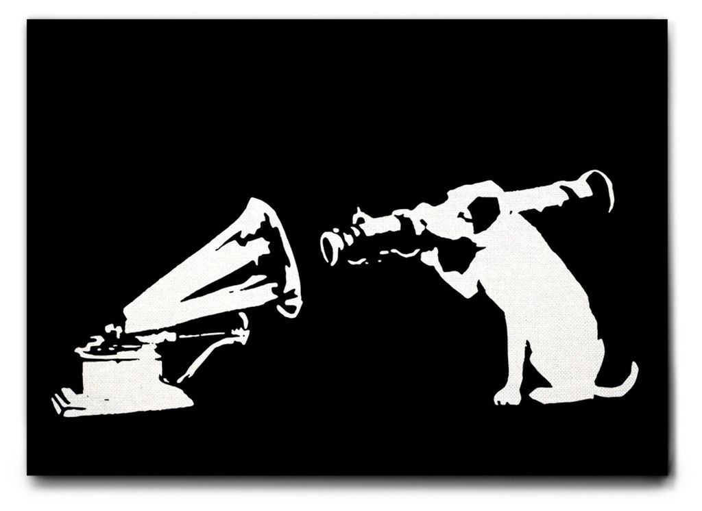 Giallobus - Hmv Hund - Banksy - 140L x 100B cm - Bild - Leinwand mit Standardrahmen