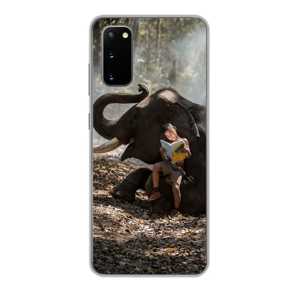 MuchoWow Handyhülle Schutzhülle Hülle für Samsung Galaxy S20 Elefant - Junge - Buch - Wald - Tiere - Natur Silikon Softcase Handy Hülle - Bild