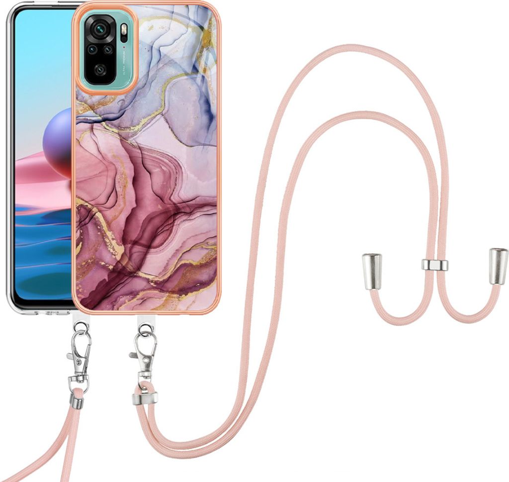 Redmi Note 10 4G Handykette Hülle, Muster TPU Bumper Schutzhülle mit verstellbarem Tragegurt für Xiaomi Redmi Note 10S / Note 10 4G Rosa