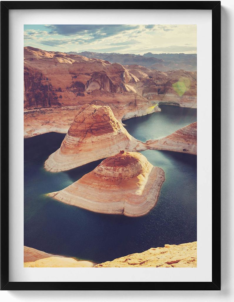 Powel-See USA– Wandbild mit Rahmen – Gerahmtes Bild – Wanddekoration – 60x80 cm – Schwarz Rahmen