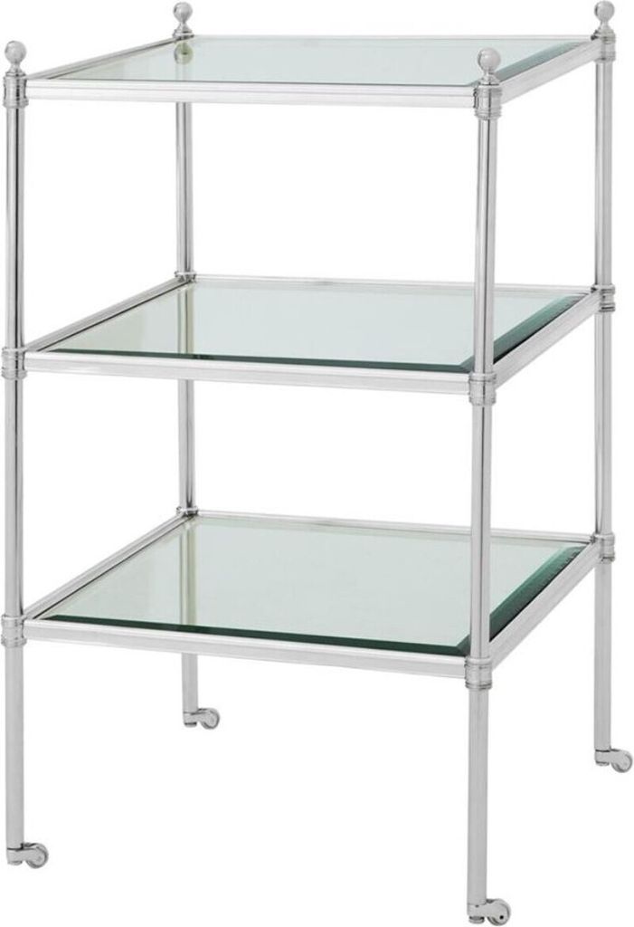 Casa Padrino Luxus Wohnzimmer Beistelltisch mit Rollen Silber 42 x 42 x H. 71 cm - Hotel Möbel