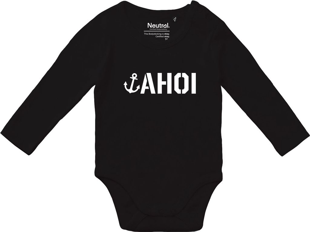 Huuraa Baby Body Ahoi Anker Seemannsgruß 80 Black Baumwolle Fairtrade Langarmbody Geschenkidee