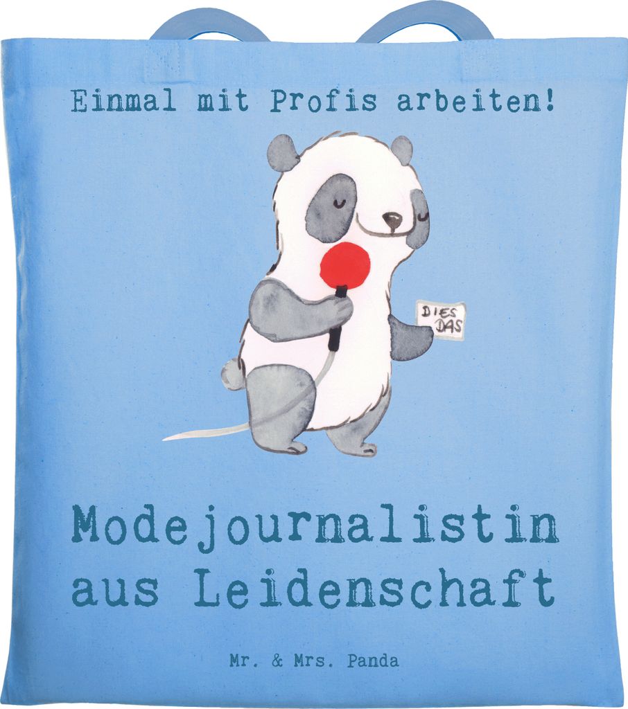 Mr. & Mrs. Panda Jutetasche Modejournalistin Leidenschaft - Sky Blue - Geschenk, Shopping Tasche, Redakteurin, Spruch, Schultasche, Lustig, Ausbild...