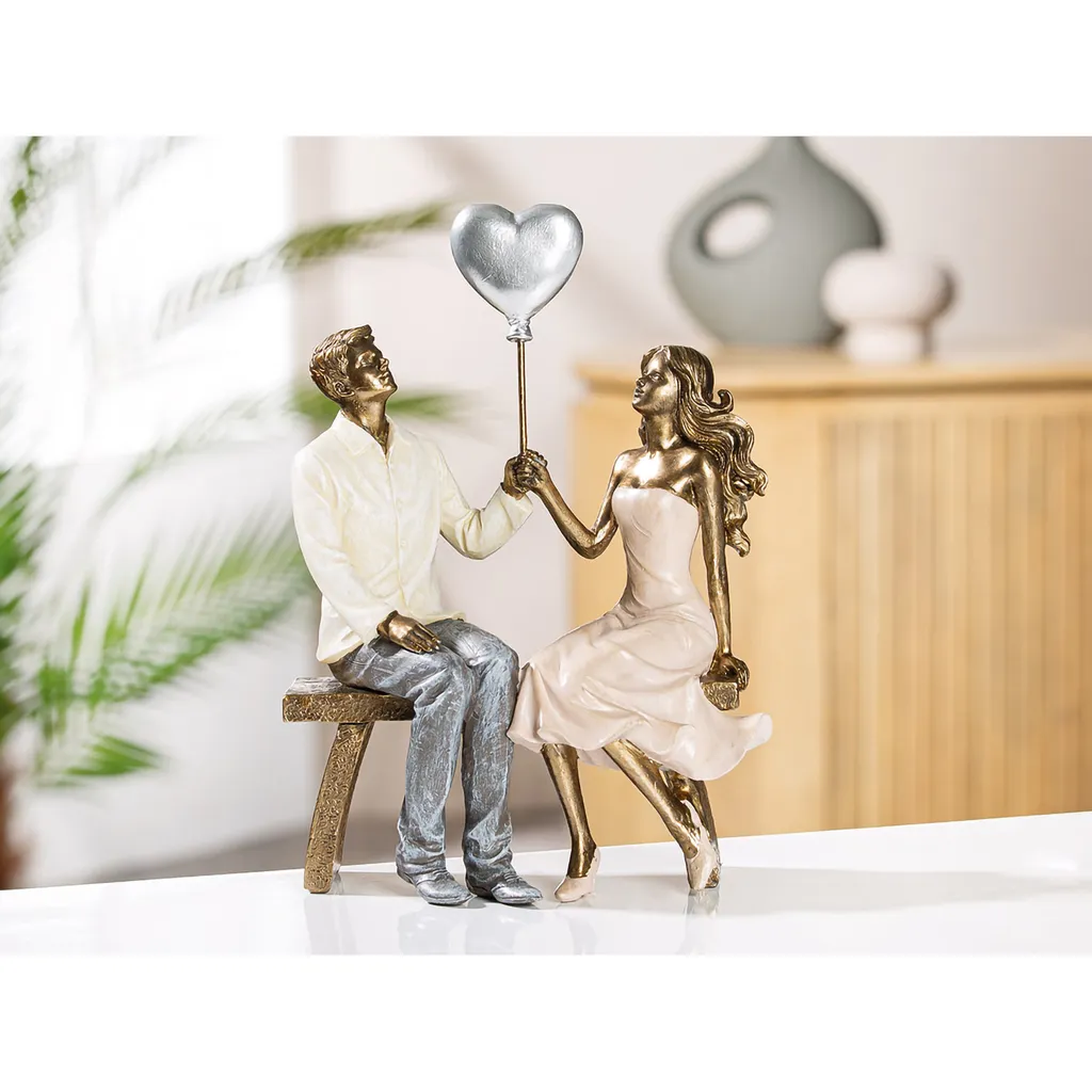 Statue Couple Gilde en Résine Bronze 24,5 cm - Figurine Déco 52633