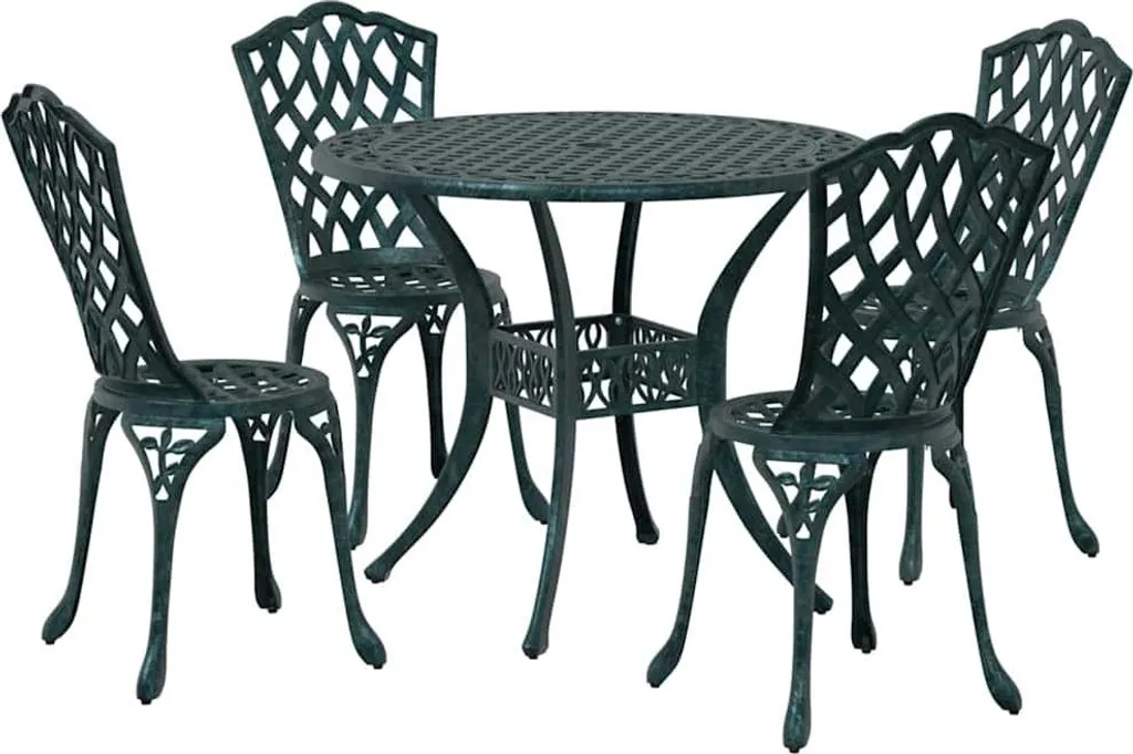 Ensemble de jardin vert aluminium résistant aux UV avec 4 chaises