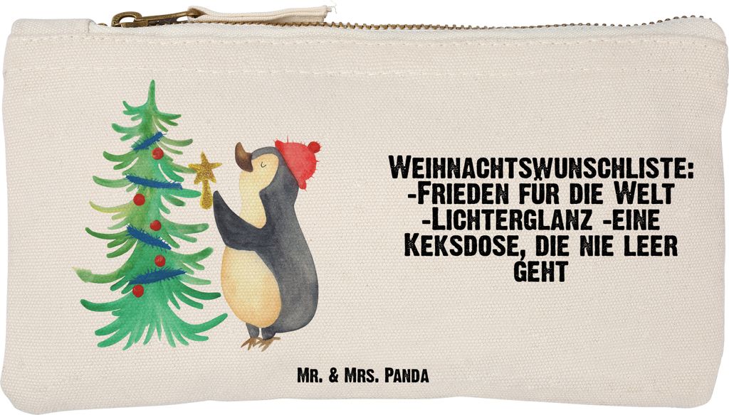 Mr. & Mrs. Panda Kulturbeutel Pinguin Weihnachtsbaum Größe S Klein - Weiß - Geschenk, Stoffbeutel, Schminktasche, Make-Up Tasche, Weihnachten, K...