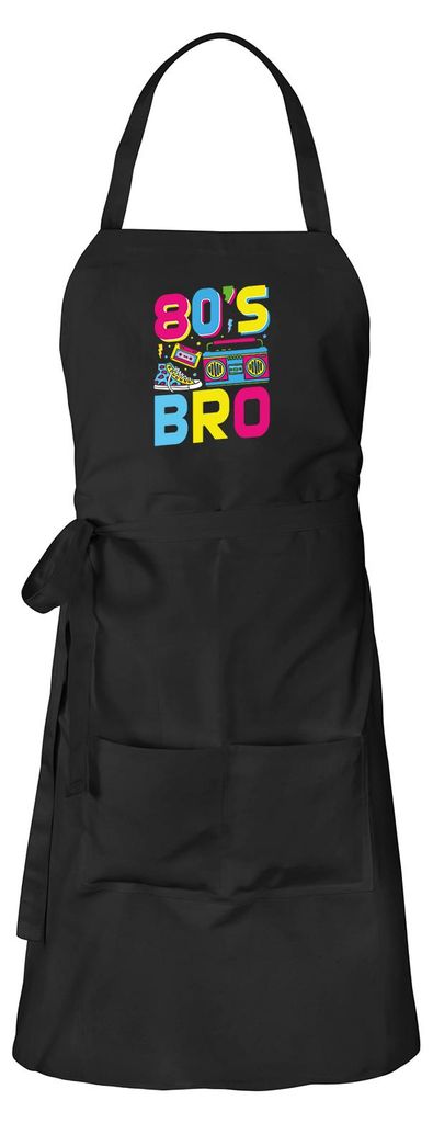 Huuraa Schürze 80's Bro Retro Schwarz mit Taschen Baumwolle Kochschürze Geschenkidee