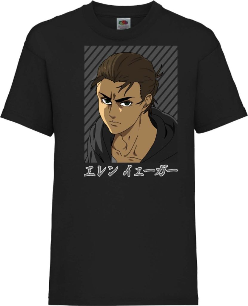 Kinder T-Shirt Japan Animation Manga Anime Comics Attack Anime On Titan Eren Yeager 07 Var-016 Main Titan, 7-8 Jahr - 128 / Schwarz