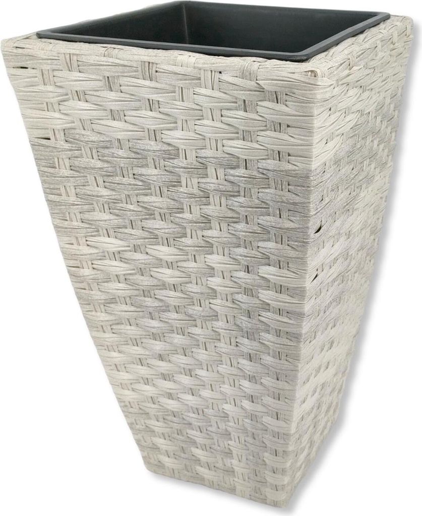 Poly-Rattan Blumentopf weiß 30 x 51cm eckig hoch mit Einsatz schwarz Blumenkübel Übertopf Pflanz-Töpfe