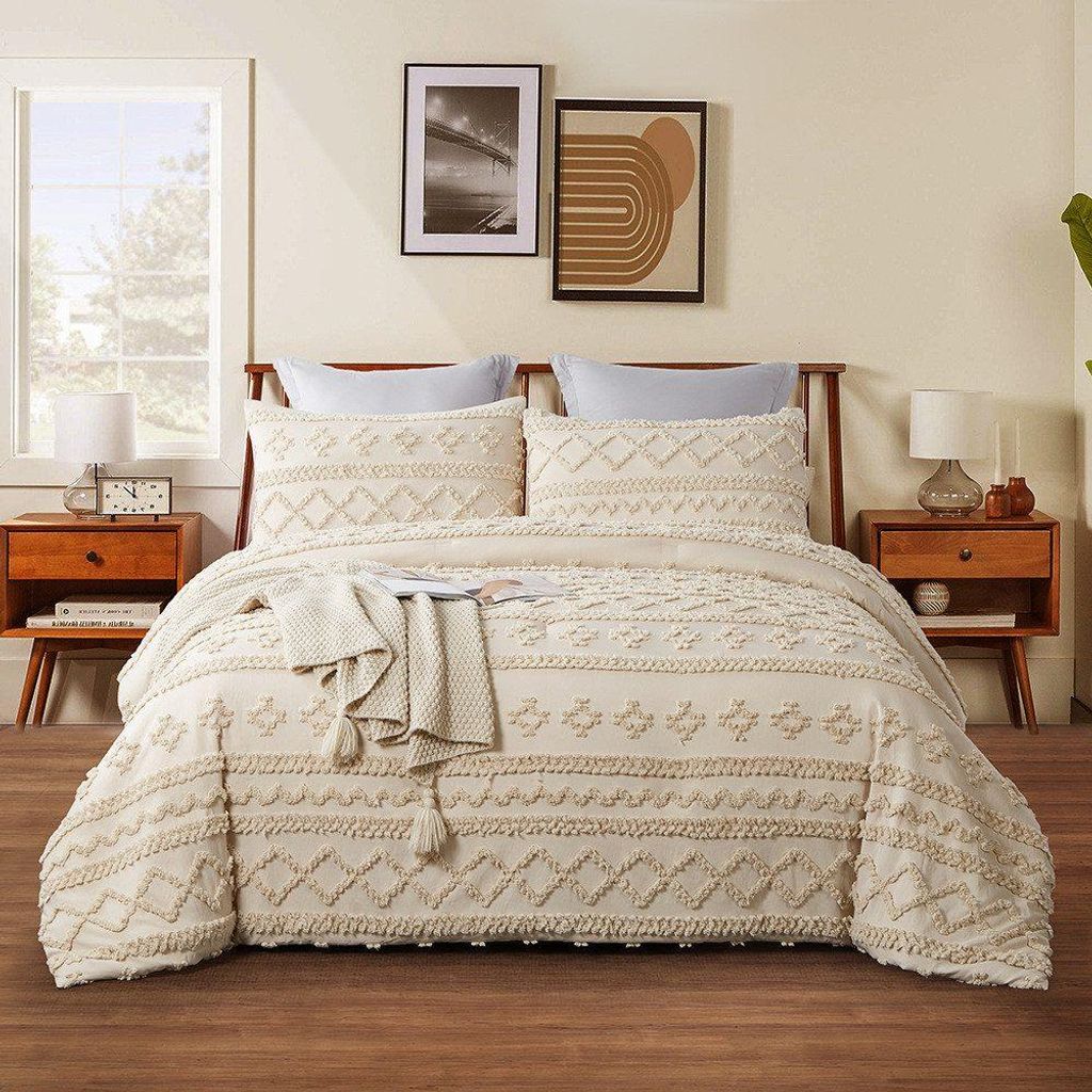 Bettwäsche Getuftet 135x200,200x200cm,Stickerei Shabby Chic Bettbezug Boho-Stickerei Bettwäsche-set mit Reißverschluss,Kissenbezug 80x80cm