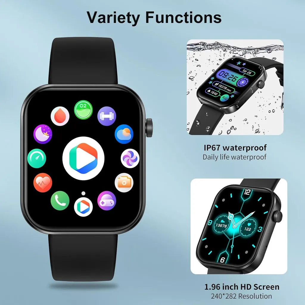 Smartwatch da uomo (ricevere/fare chiamate) impermeabile con altoparlante/microfono, chiamata Bluetooth da 1,8 pollici, cardiofrequenzimetro/pressione sanguigna, IOS Android - 5