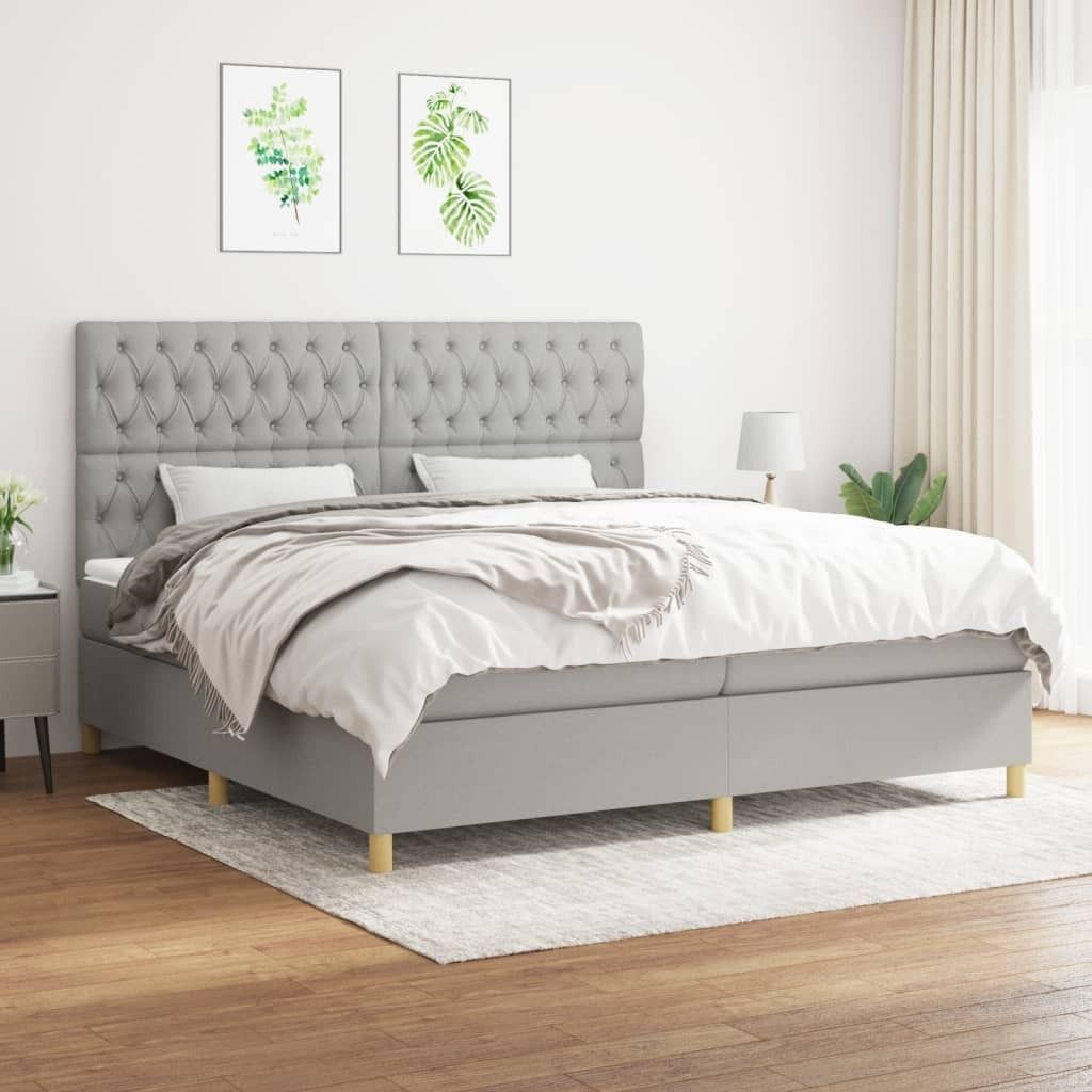 The Living Store Boxspringbett mit Matratze Hellgrau 200x200 cm Stoff