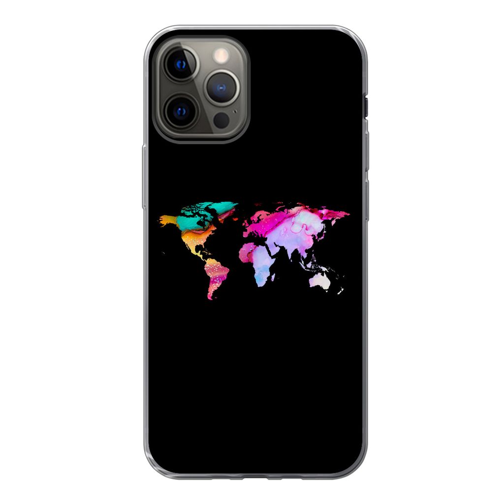 MuchoWow Handyhülle Schutzhülle Hülle für iPhone 13 Pro Weltkarte - Farbe - Aquarell Silikon Softcase Handy Hülle - Handy-Tasche