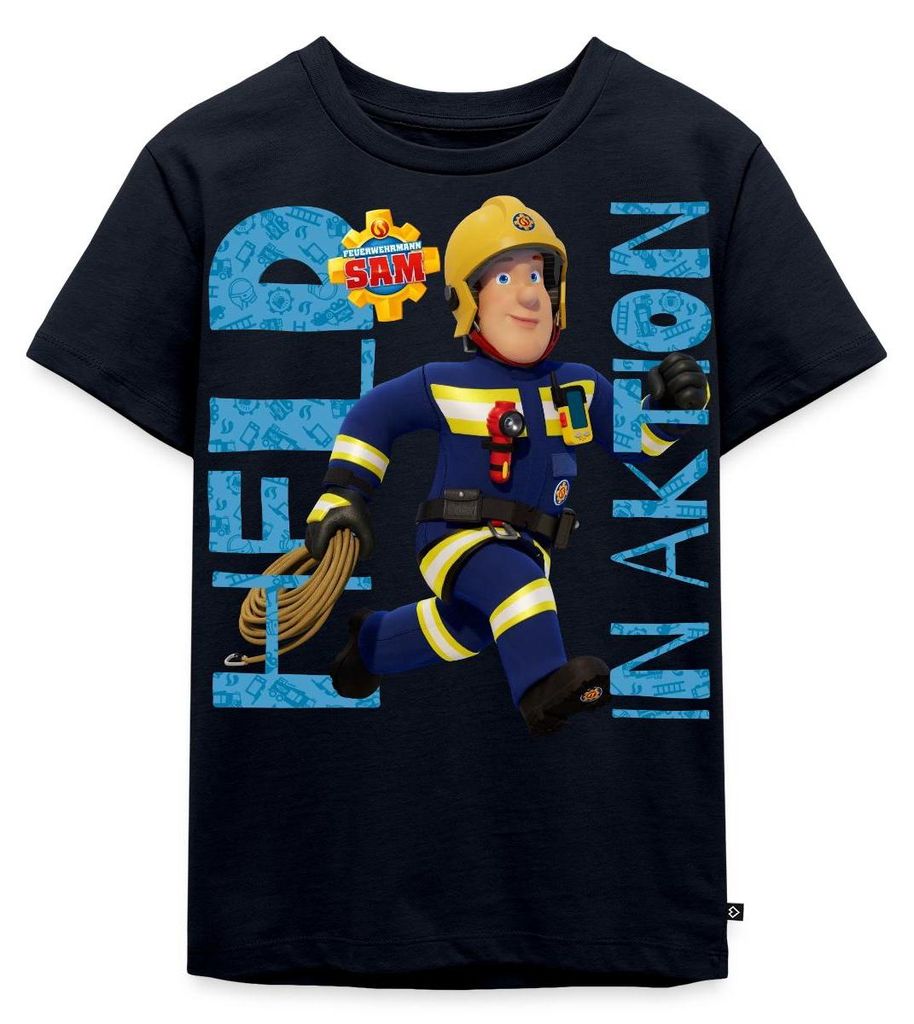 Spreadshirt Feuerwehrmann Sam Held In Aktion Cooles Design Kinder Premium T-Shirt, 110/116 (4 Jahre), Navy