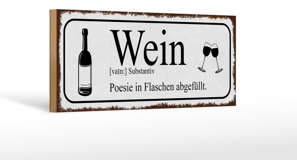 Holzschild Spruch 27x10cm Wein Poesie in Flaschen