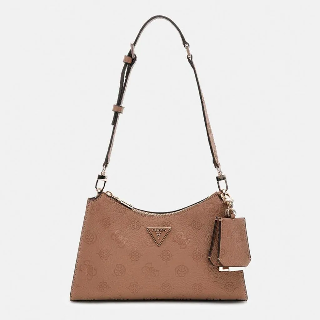 Grand Sac Porté Épaule Marron Guess Cresidia II avec Fermeture Éclair