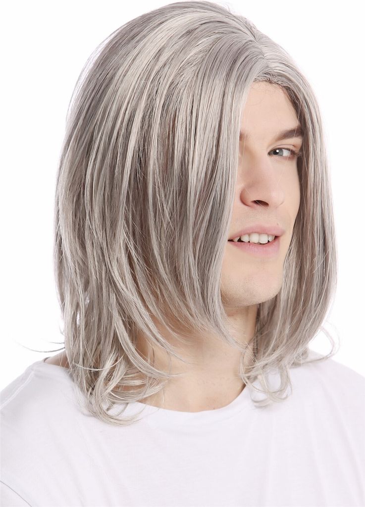 WIG ME UP Herrenperücke lang cool Mittelscheitel grau Produktbild 