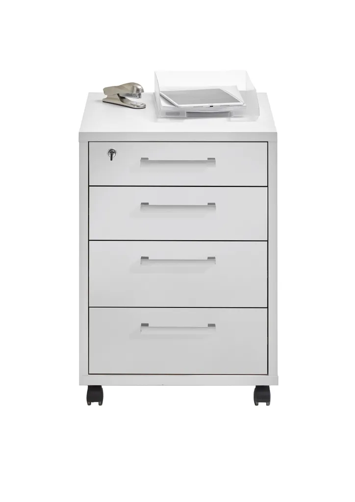 Caisson de bureau mobile CALVIA 4 à 4 tiroirs blanc brillant de rangement - 2