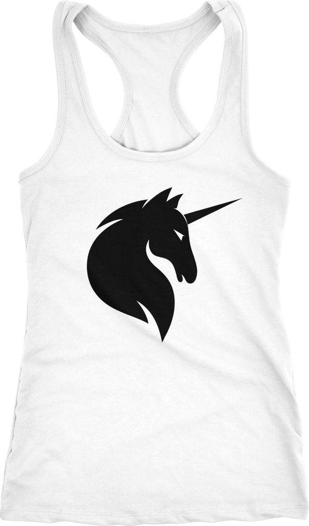 Damen Tanktop Einhorn Kopf Silhouette Unicorn Head RacerbackTank Top Moonworks weiß M