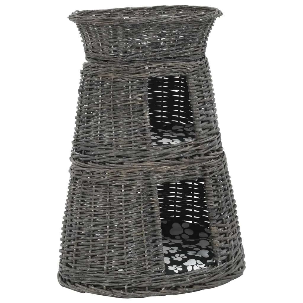 3 Paniers pour Chats Superposables en Saule Gris vidaXL avec Coussins