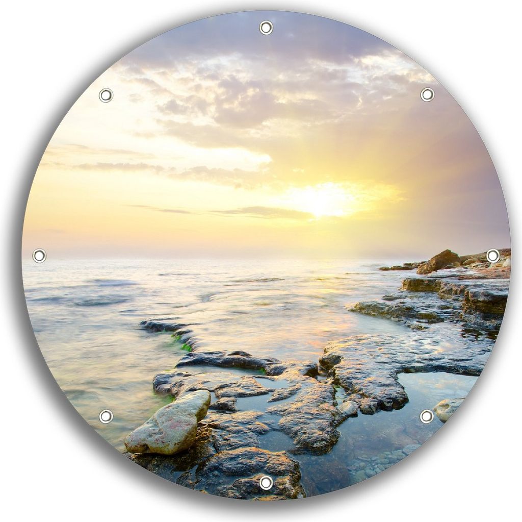 Wallario rundes Outdoor-Poster für Garten oder Balkon, Motiv Sonnenuntergang über dem Meer, 30 cm Durchmesser