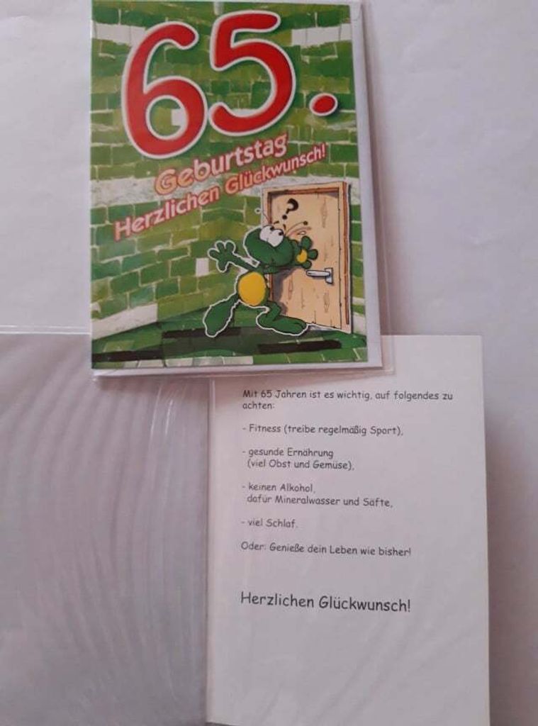 1 Glückwunschkarte, 65. Geburtstag, Doppelkarte m. Umschlag