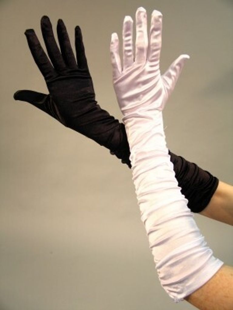 Satinhandschuhe gerüscht ca. 40 cm weiß Karneval