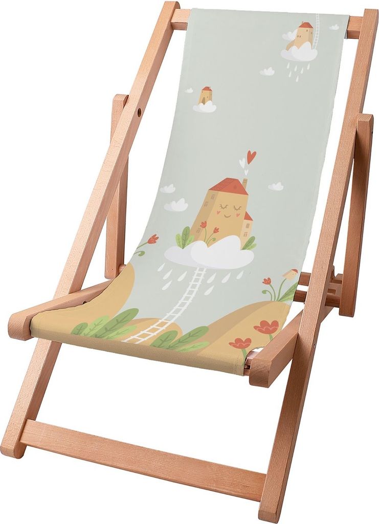 Dreamroots Kinder Liegestuhl klappbar Holz bis zu 130 kg, Sonnenliege klappbar mit 3-stufiger Neigungsregulierung der Rückenlehne, Magic House