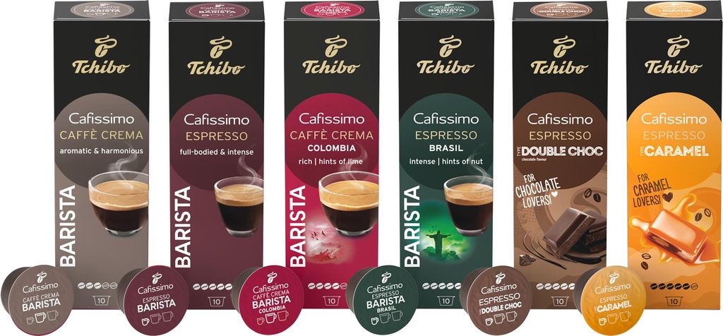 Tchibo Cafissimo Probierset Premium Edition verschiedene Sorten Caffè Crema und Espresso, 60 Stück (6x10 Kaffeekapseln), nachhaltig & fair gehandelt