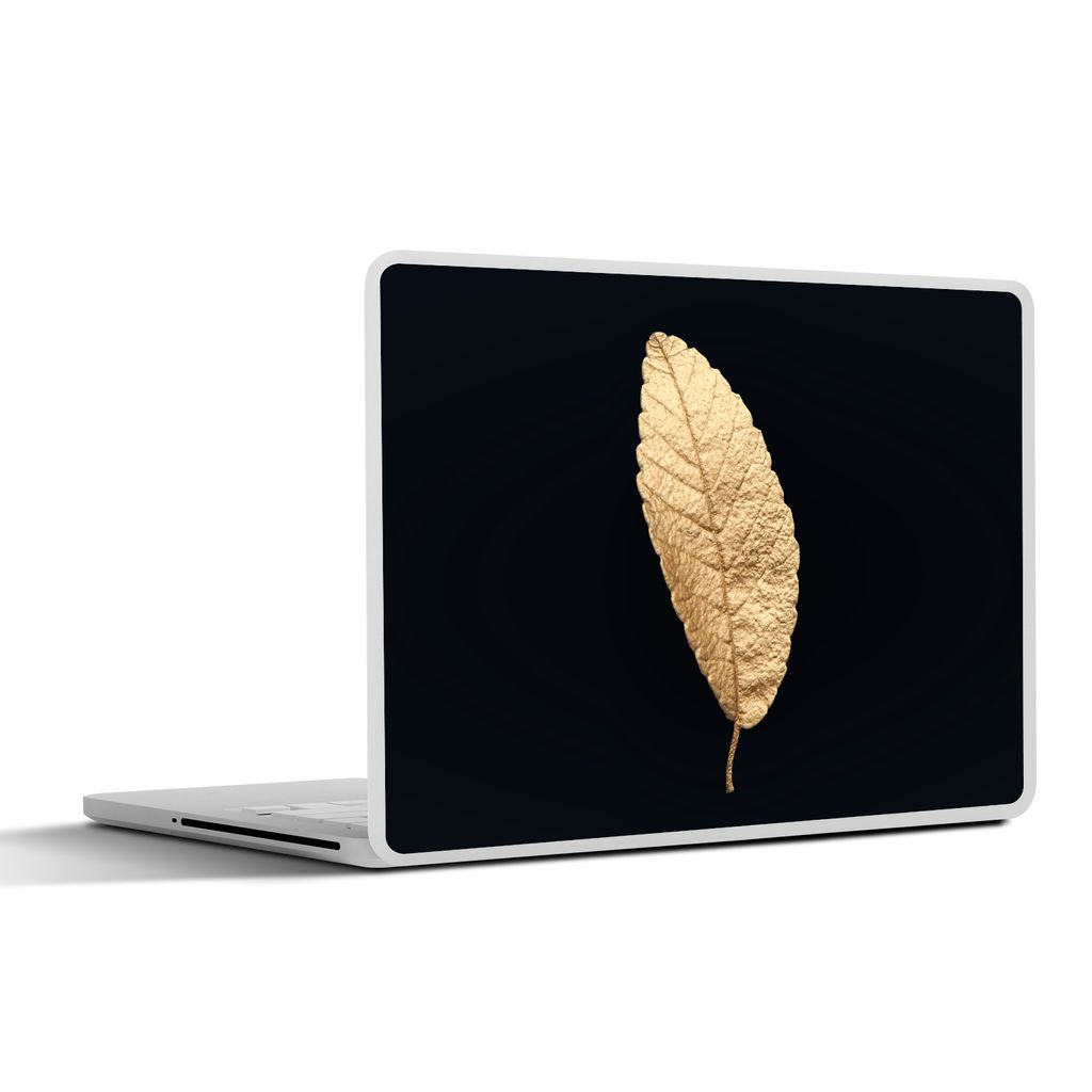 MuchoWow Laptop Aufkleber Sticker Cover Schwarz und Gold - Blätter - Schwarz - Pflanzen - Luxus 30x22 cm - Laptop-Sticker