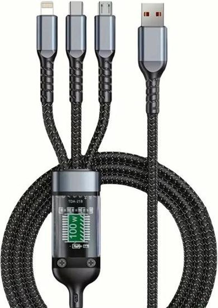 3-in-1 Multi-Ladekabel – 100W Schnellladekabel USB auf Produktbild 