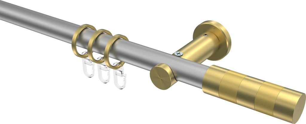 Interdeco Gardinenstange / Vorhangstange Silbergrau / Messing-Optik, Typ Platon Mavell (Zylinder), 20 mm Ø 1-läufig, 480 cm