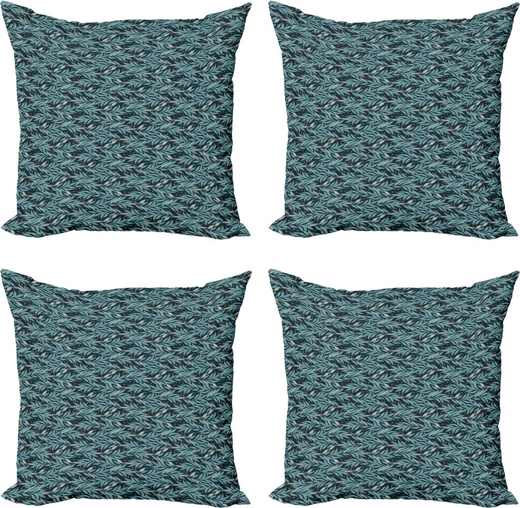 ABAKUHAUS Botanisch Kissenbezug Set (4 Stück), Oriental Blätter Blumen, Moderner Doppelseitiger Digitaldruck, 60 cm x 60 cm, Petrol Blue Sea Blau
