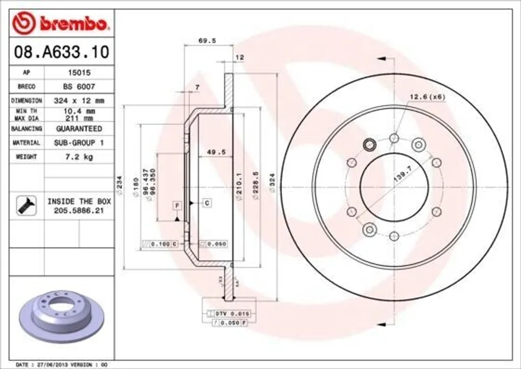 Disque de Frein Brembo 08.A633.10 Haute Résistance Thermique 584114D000