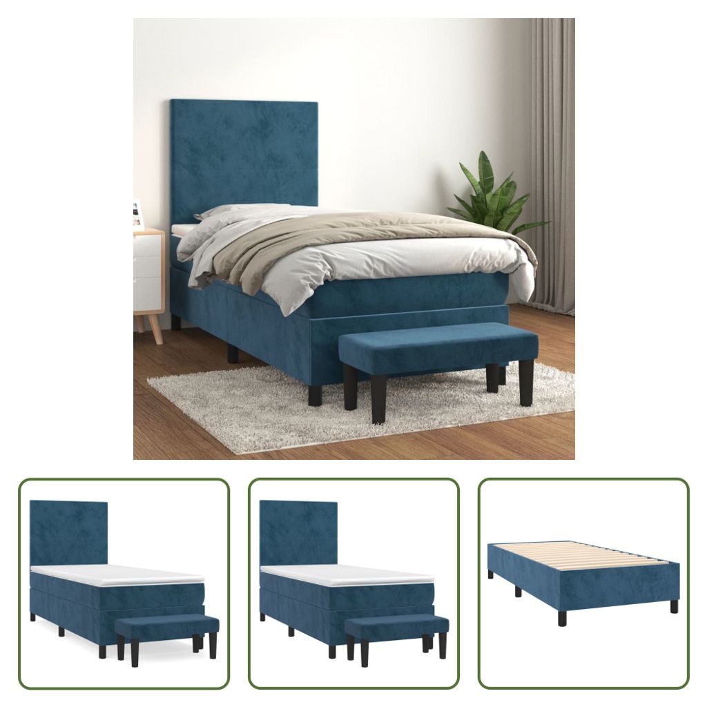 The Living Store Boxspringbett mit Matratze Dunkelblau 90x200 cm Samt