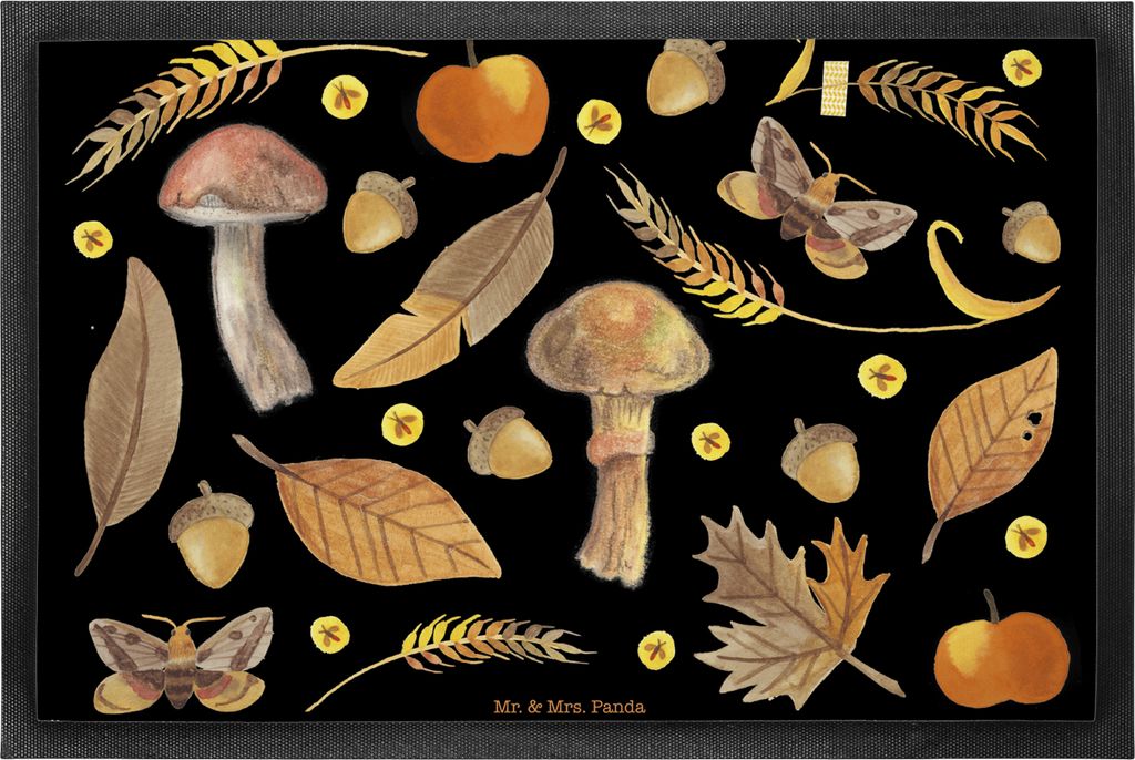 Mr. & Mrs. Panda fußmatte Herbst 40 x 60 cm - Schwarz - Geschenk, Blätter, Bodenvorleger, Sauberlaufmatte, Blatt, Gummimatte, Dekoration, Schmutz...