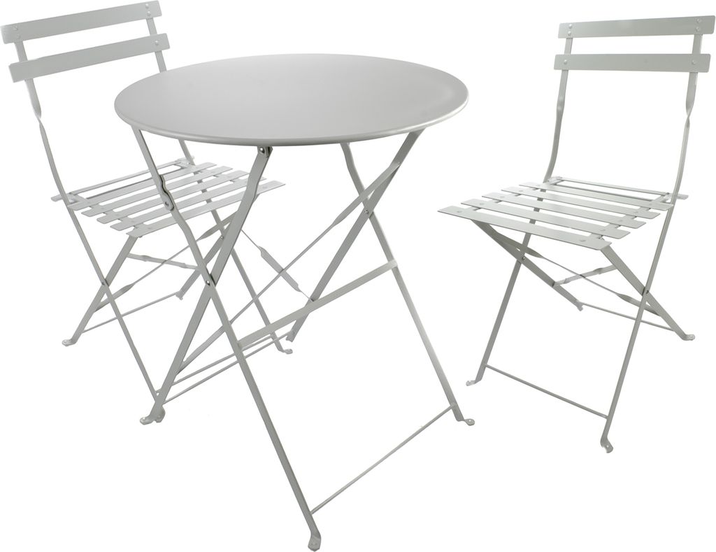 Bistro-Set aus Metall für Garten, Balkon und Terrasse, graue Bistrogarnitur 3-teilig 2 Stühle 1 runder Tisch, Balkonmöbel Set klappbar, wetterfest