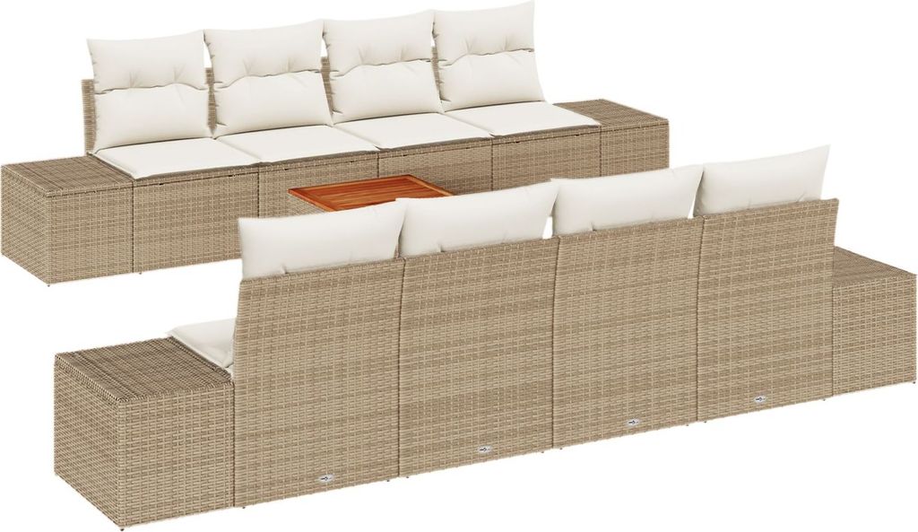 Möbel 9-teiliges Garten Sofa Set mit Kissen Beige Poly Rattan Akazienholz - Gartensofas 3347932