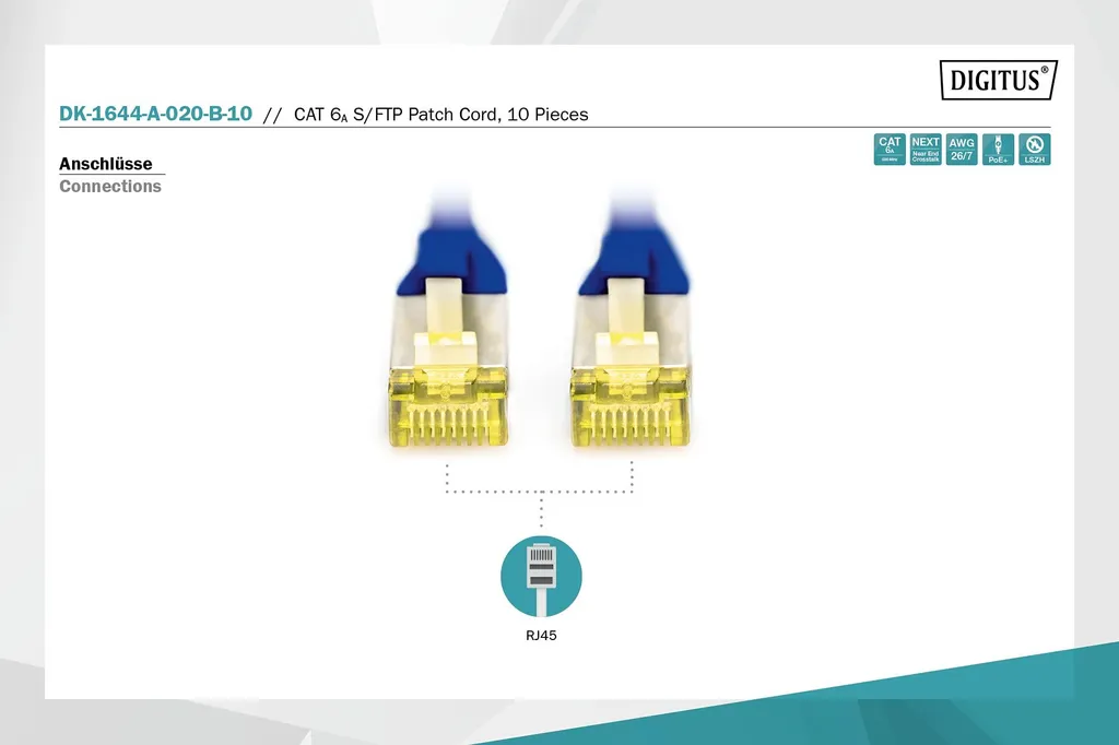 DIGITUS CAT 6A S/FTP Patchkabel Lot de 10 Câbles Réseau 2m Bleu - 5