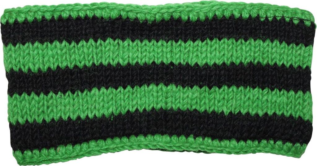 Stirnband aus Wolle - schwarz-grün gestreift - handgestrickt