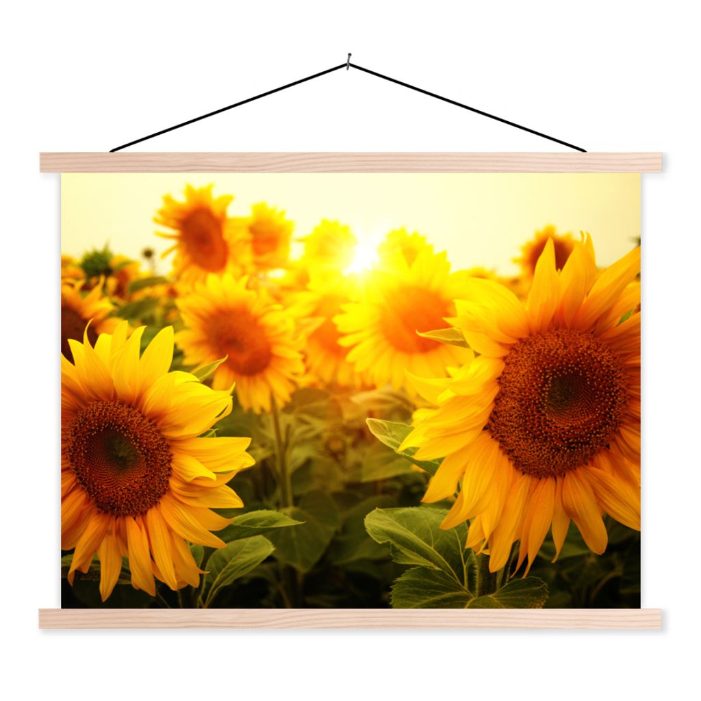 MuchoWow Textilposter Sonnenblume - Gelb - Blumen - Sonne 60x45 cm mit holzfarbenen Rahmen - Bild