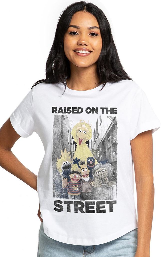 Sesame Street - "Raised On The Streets" T-Shirt für Damen TV2875 (XL) (Weiß)