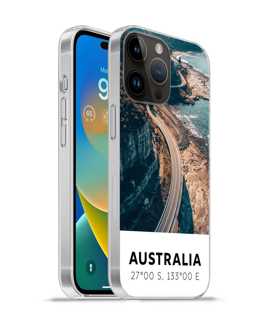 MuchoWow Handyhülle Schutzhülle Hülle für Apple iPhone 14 Pro - Softcase Australien - Meer - Schnellstraße - Sommer Silikon Softcase Handy H...