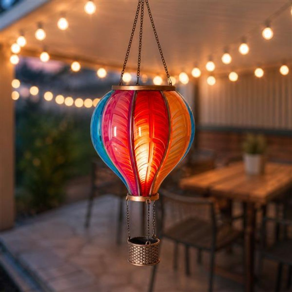 LED Solar Heißluftballon mit Flammeneffekt Beleuchtung | Produktbild 