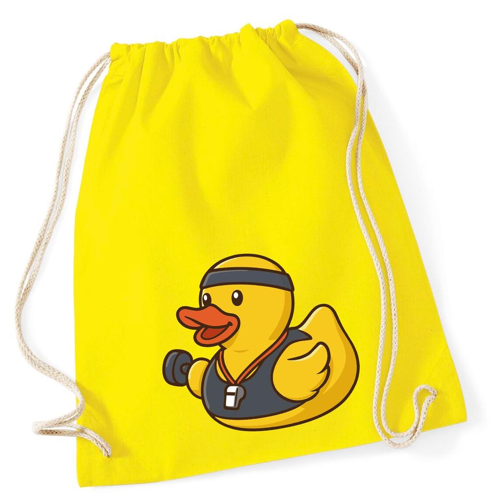 Huuraa Turnbeutel Quietscheente Fitness-Trainer Gummiente Coach 12 Liter Yellow Baumwolle Rucksack Geschenkidee